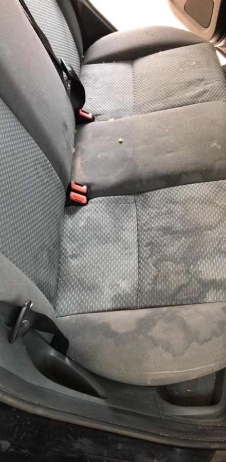 Fabric seat before treatment with stain rings
